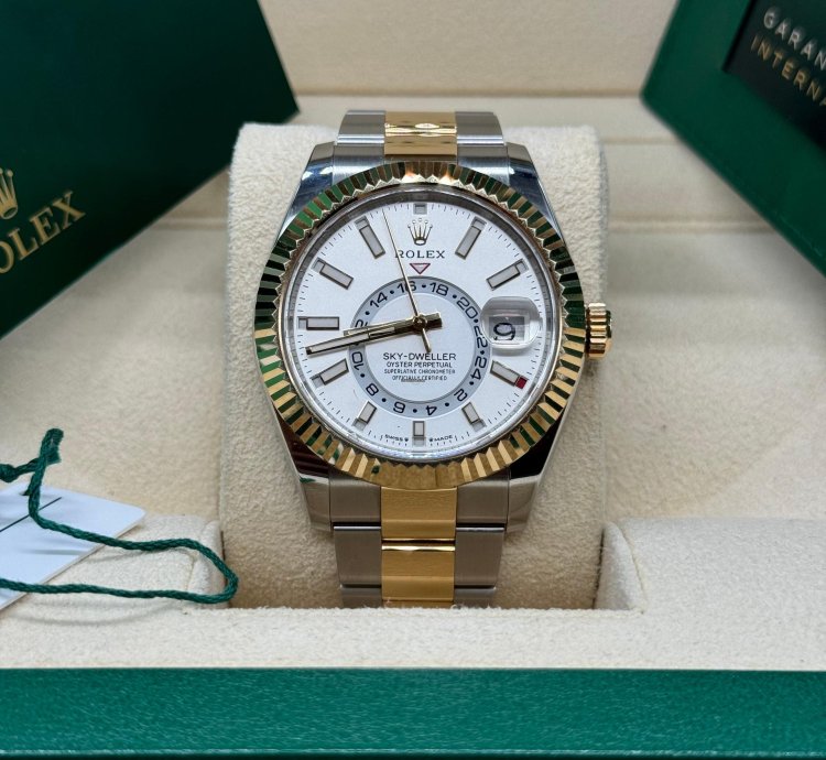 Rolex Sky-dweller 42mm Two Tone White Dial 2023 Unworn 336933 Complete Set