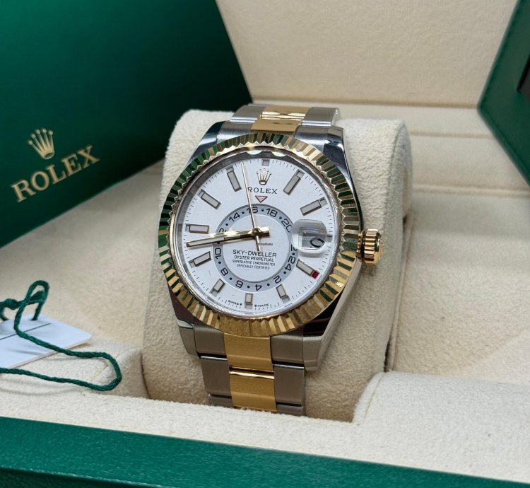 Rolex Sky-dweller 42mm Two Tone White Dial 2023 Unworn 336933 Complete Set