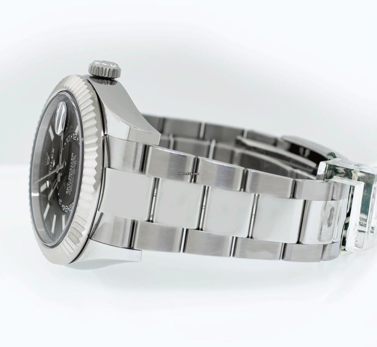 Rolex Sky-dweller 42mm White Gold Steel Black Index Dial Fluted Bezel 336934