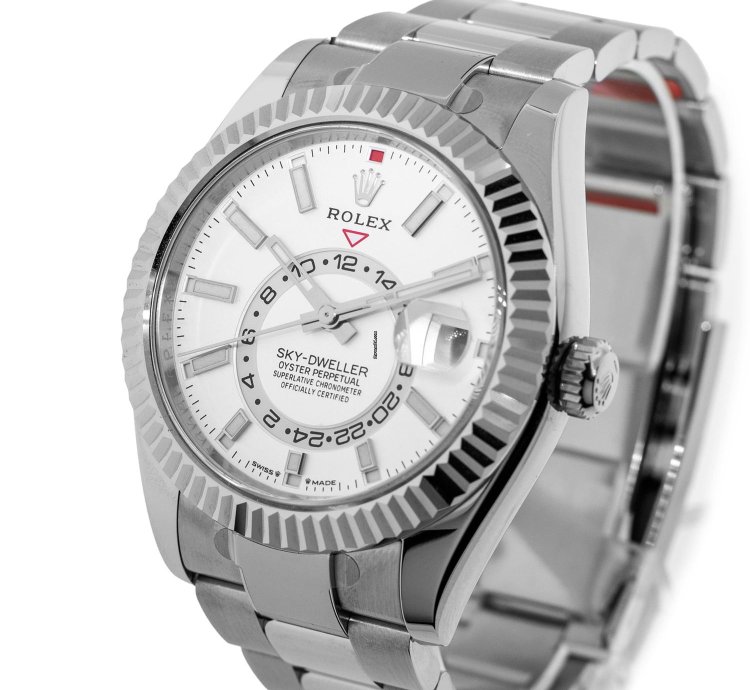 Rolex Sky-dweller 42mm White Gold Steel White Index Dial Fluted Bezel 336934