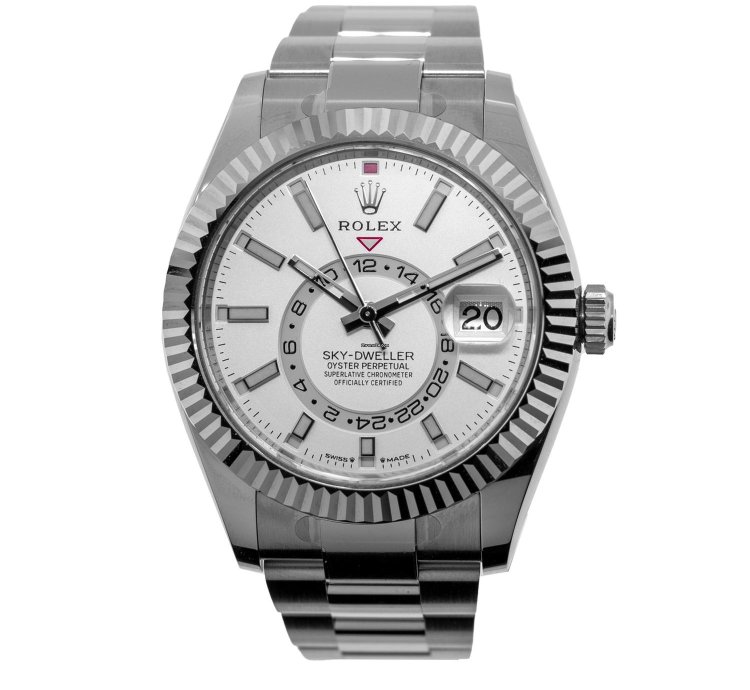 Rolex Sky-dweller 42mm White Gold Steel White Index Dial Fluted Bezel 336934