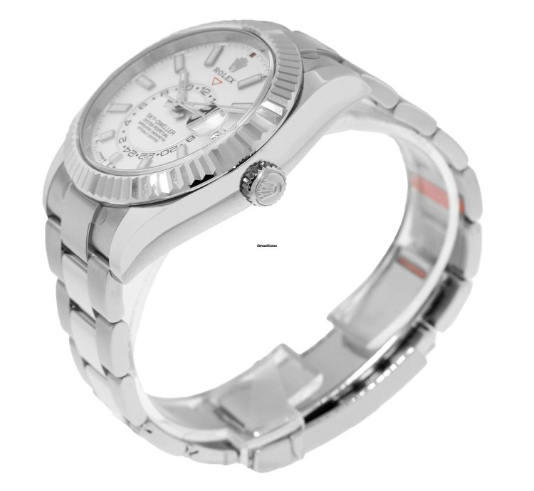 Rolex Sky-dweller 42mm White Gold Steel White Index Dial Fluted Bezel 336934