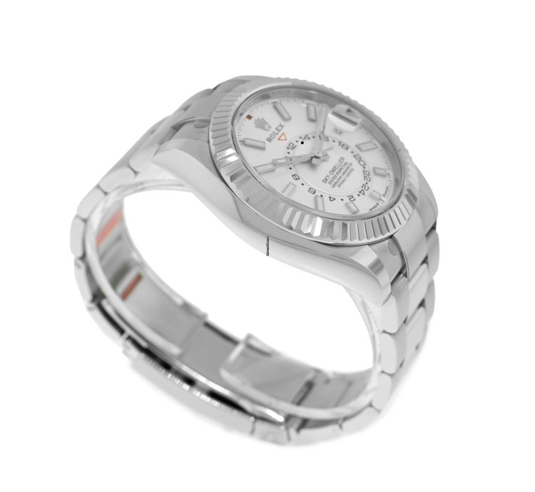 Rolex Sky-dweller 42mm White Gold Steel White Index Dial Fluted Bezel 336934
