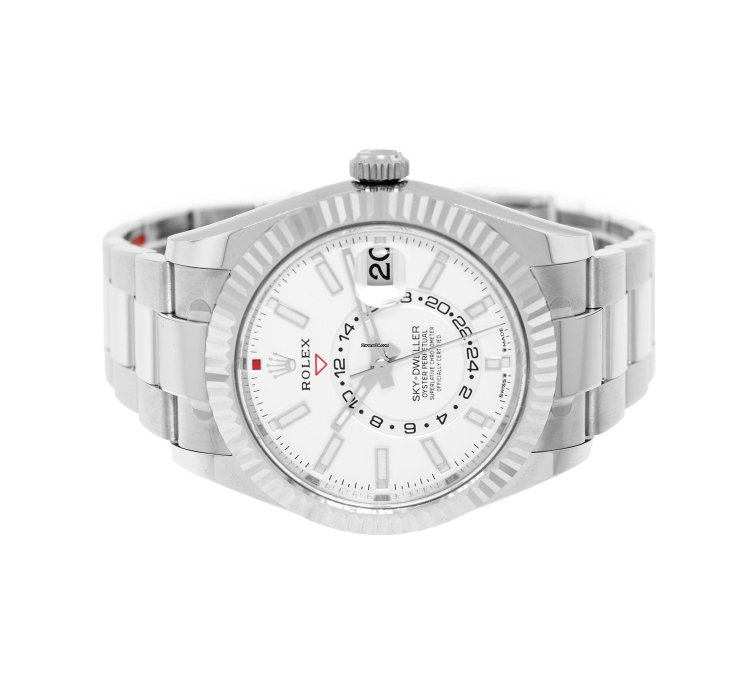 Rolex Sky-dweller 42mm White Gold Steel White Index Dial Fluted Bezel 336934