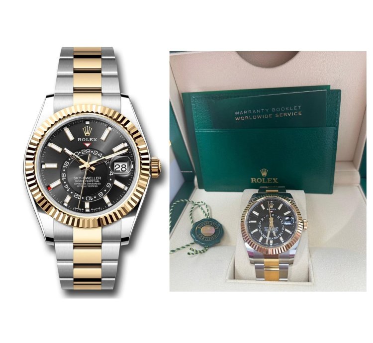 Rolex Sky-dweller 42mm Yellow Gold And Steel Two Tone Black Index Dial 326933