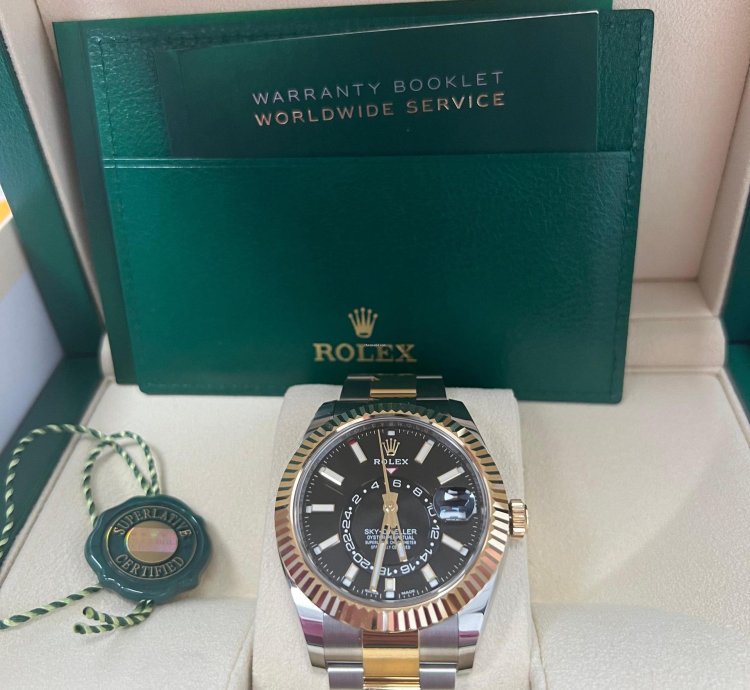 Rolex Sky-dweller 42mm Yellow Gold And Steel Two Tone Black Index Dial 326933