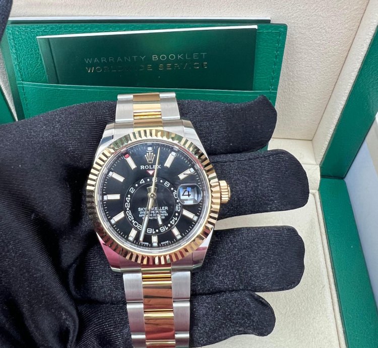 Rolex Sky-dweller 42mm Yellow Gold And Steel Two Tone Black Index Dial 326933