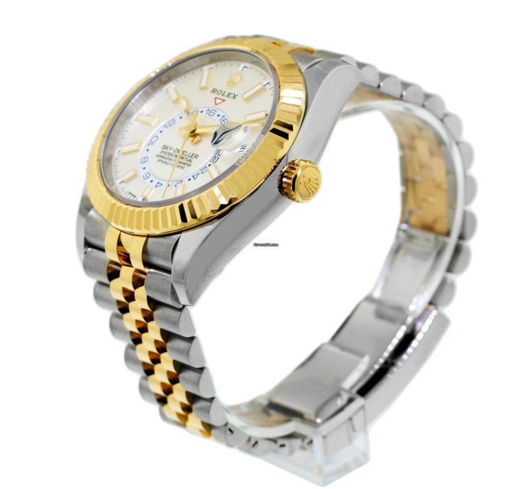 Rolex Sky-dweller 42mm Yellow Gold Stainless Steel White Index Dial Fluted Bezel 336933