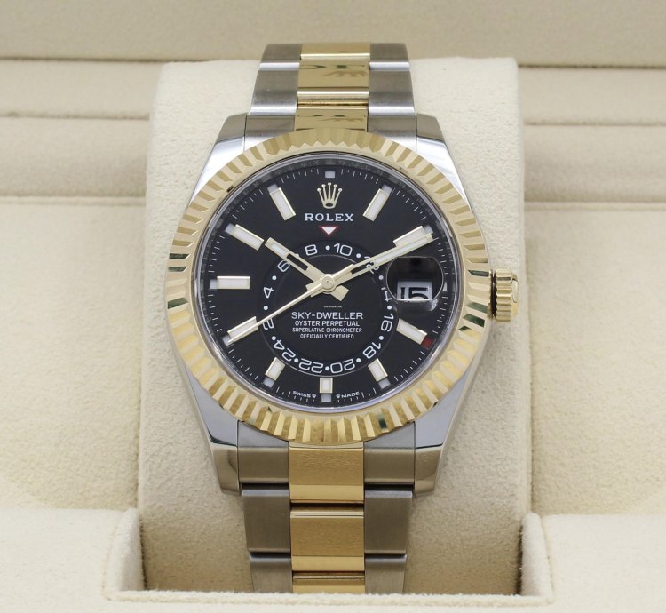 Rolex Sky-dweller Automatic Steel 18k Gold Black Dial Ref 336933