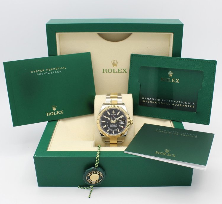 Rolex Sky-dweller Automatic Steel 18k Gold Black Dial Ref 336933