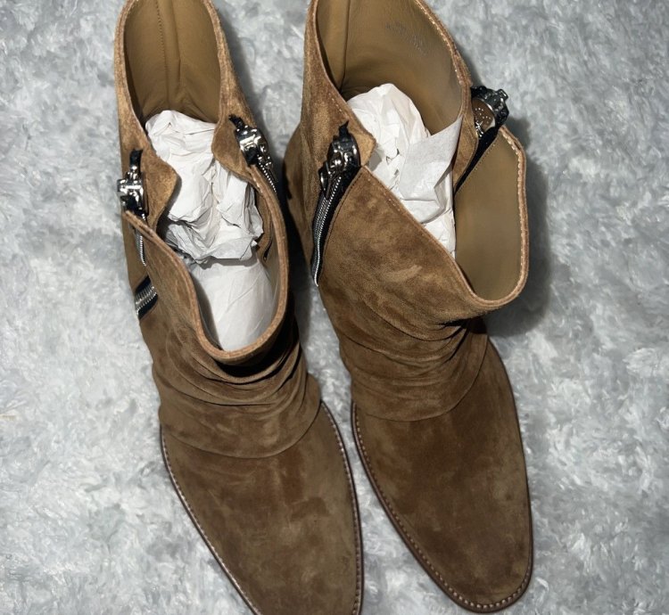 Amiri Suede Stack Boots With Zipper Brand New Size 44