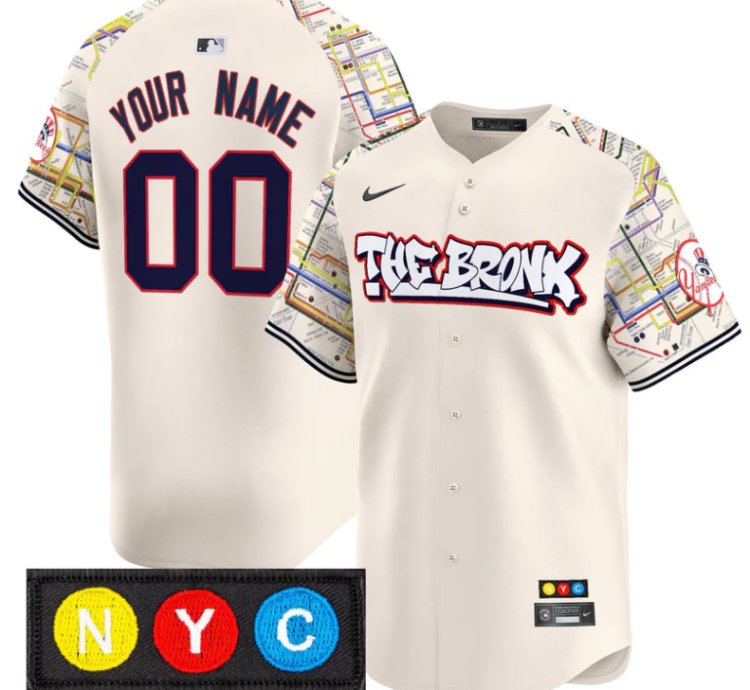 Customnew York Yankees Jersey The Bronx Subway Style Vapor Premier Limited Stitched Cream