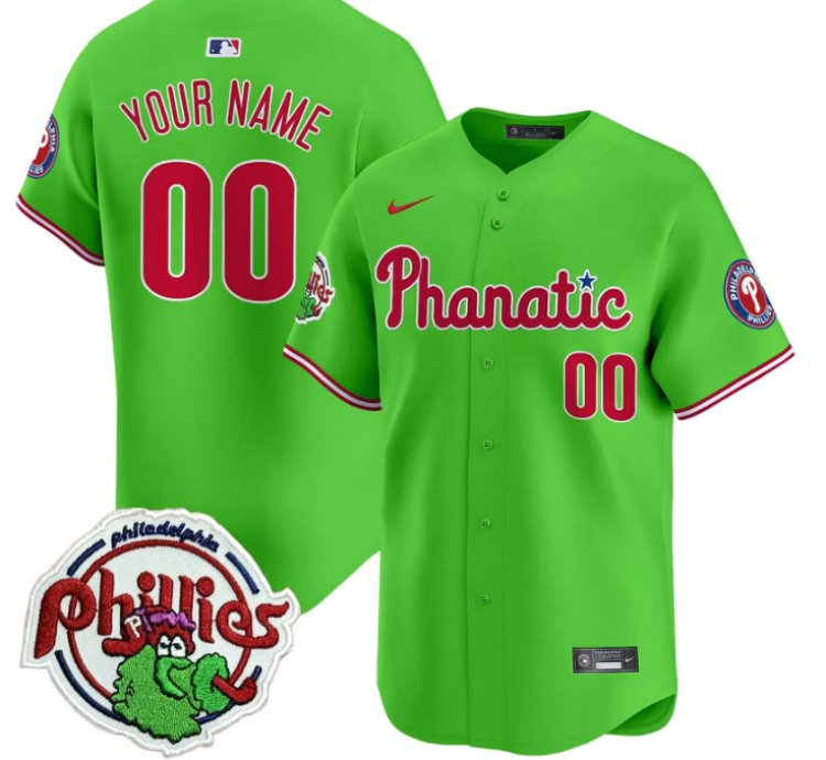 Custom Phillies Jersey Phanatic Patch Vapor Premier Limited Stitched Green