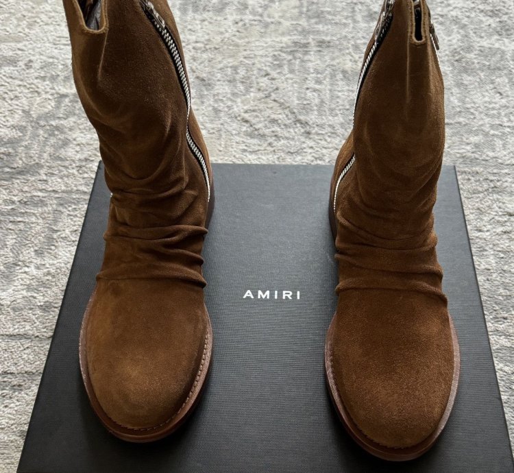 Amiri Tawny Brown Leather Double Zipper Stack Boots 10 Us