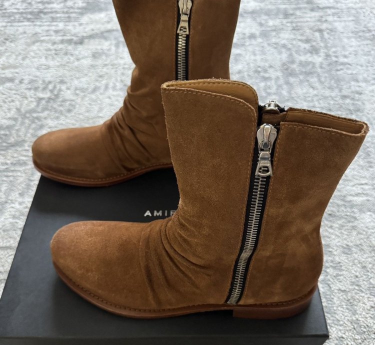 Amiri Tawny Brown Leather Double Zipper Stack Boots 10 Us