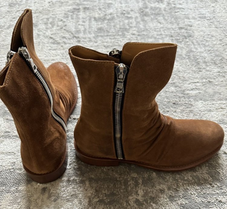 Amiri Tawny Brown Leather Double Zipper Stack Boots 10 Us