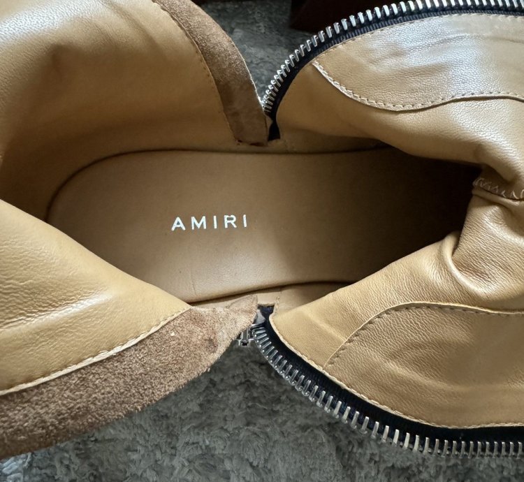 Amiri Tawny Brown Leather Double Zipper Stack Boots 10 Us
