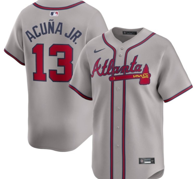 Ronald Acuña Jr 13 Atlanta Braves Away Limited Player Men Jersey - Gray