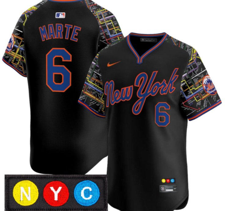 Starling Marte Jersey 6 New York Mets Subway Style Vapor Premier Limited Stitched Black