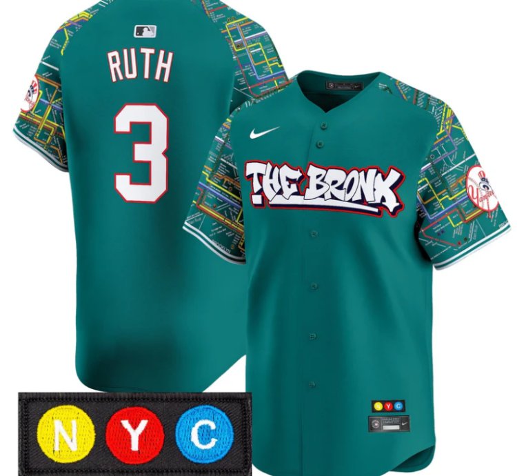 Babe Ruth Jersey 3 New York Yankees The Bronx Subway Style Premier Stitched Lexington Line