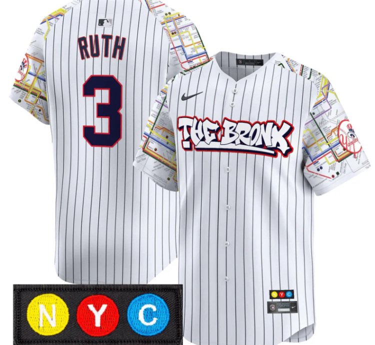 Babe Ruth Jersey 3 New York Yankees The Bronx Subway Style Premier Stitched Pinstripe