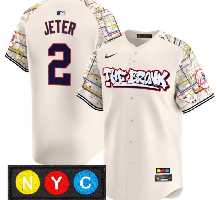 Derek Jeter Jersey 2 New York Yankees The Bronx Subway Style Premier Stitched Cream