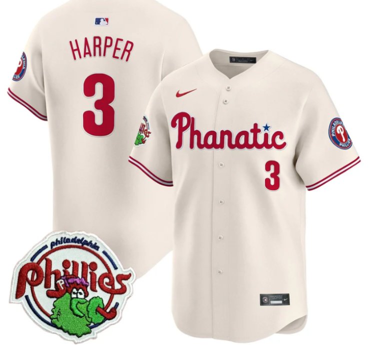 Bryce Harper Jersey 3 Phillies Phanatic Patch Vapor Premier Limited Stitched Cream