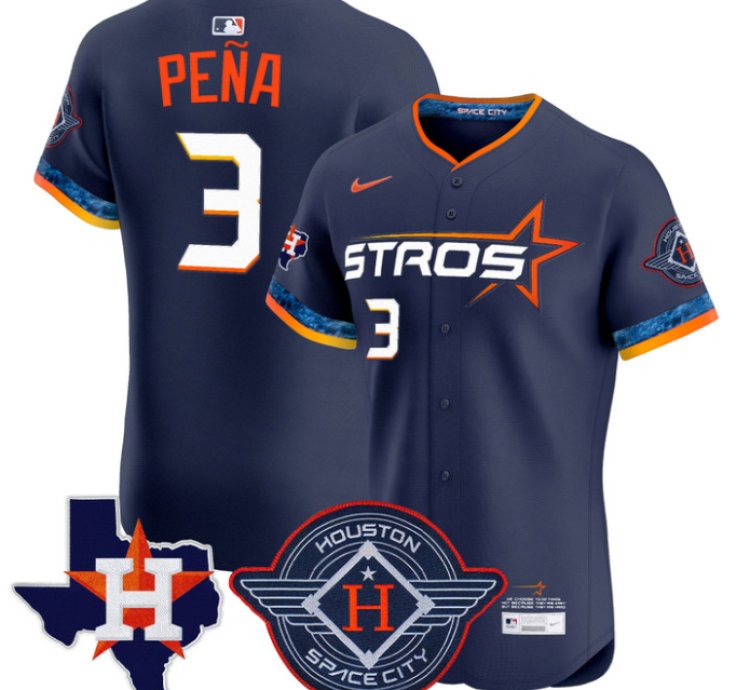 Jeremy Pena Jersey 3 Houston Astros 2025 City Connect Texas Patch Premier Elite Stitched Navy