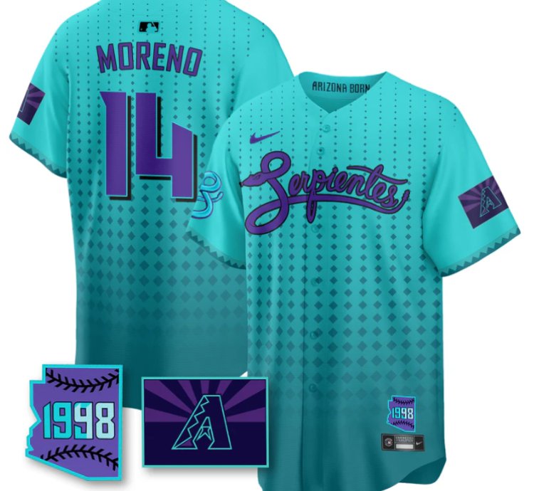 Gabriel Moreno Jersey 14 Arizona Diamondbacks Serpientes City Connect Stitched Teal
