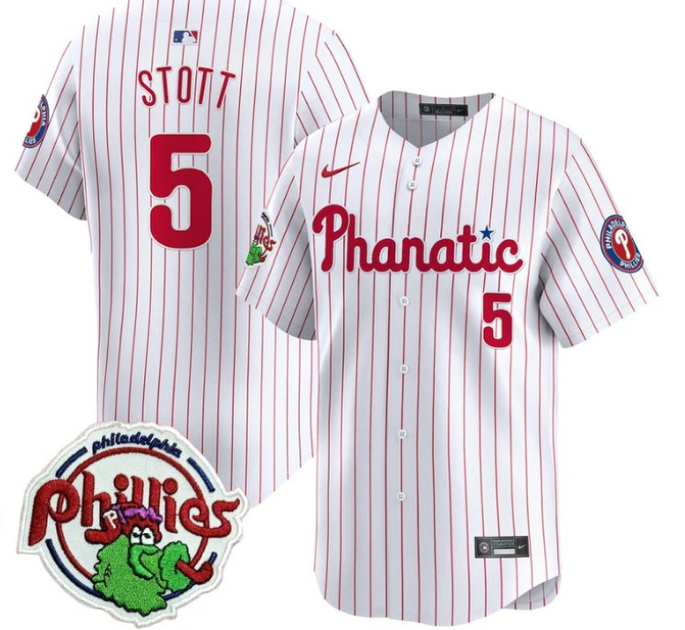 Bryson Stott Jersey 5 Phillies Phanatic Patch Vapor Premier Limited Stitched White Pinstripe