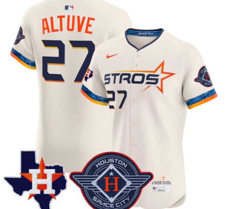 José Altuve Jersey 27 Houston Astros 2025 City Connect Texas Patch Premier Elite Stitched Cream