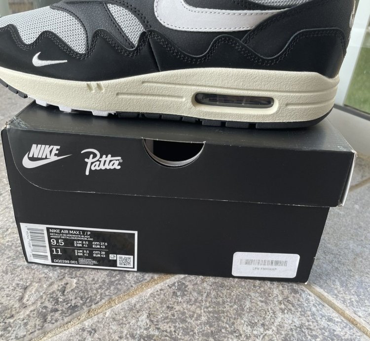 Air Max 1 Patta Waves Black Metallic Size 9 5