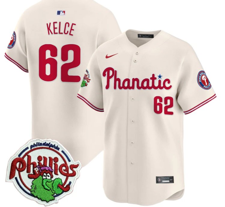 Jason Kelce Jersey 62 Phillies Phanatic Patch Vapor Premier Limited Stitched Cream