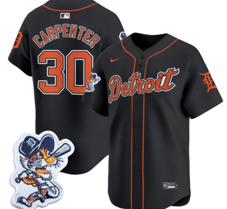 Kerry Carpenter Jersey 30 Detroit Tigers Paws Patch Vapor Premier Limited Stitched Black