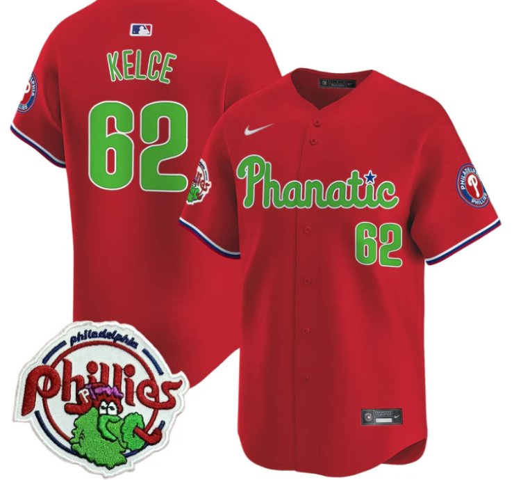 Jason Kelce Jersey 62 Phillies Phanatic Patch Vapor Premier Limited Stitched Red