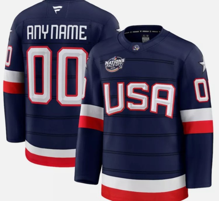Mens Custom Usa Hockey Jersey Navy 2025 4 Nations Face-off Stitched