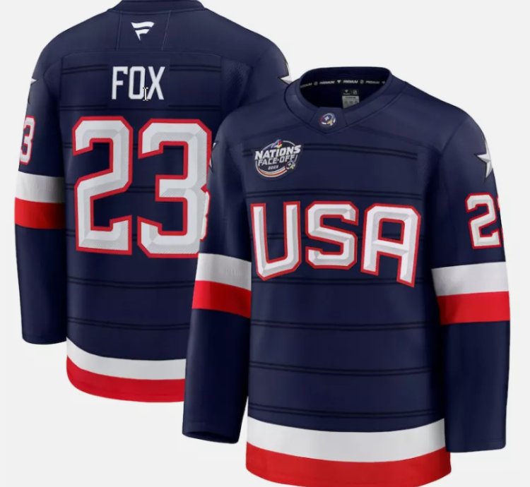Mens Adam Foxjersey 23 Usa Navy 2025 4 Nations Face-off Stitched