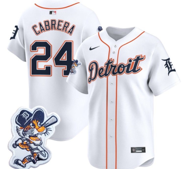 Miguel Cabrera Jersey 24 Detroit Tigers Paws Patch Vapor Premier Limited Stitched White