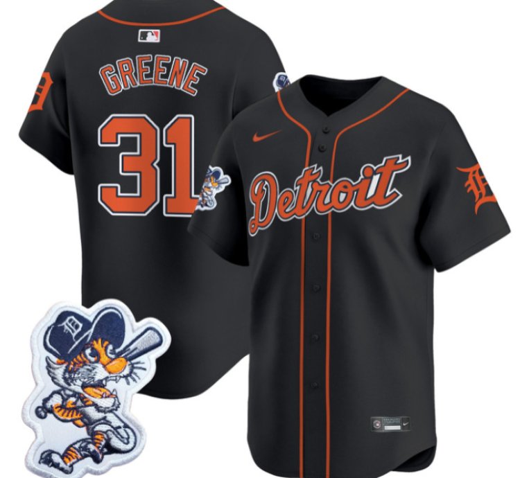 Riley Greene Jersey 31 Detroit Tigers Paws Patch Vapor Premier Limited Stitched Black