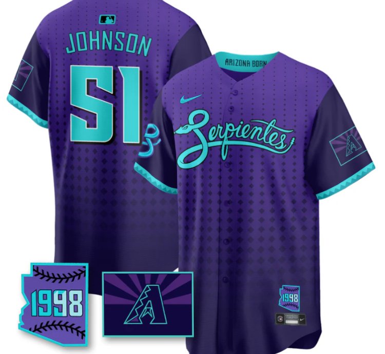 Randy Johnson Jersey 51 Arizona Diamondbacks Serpientes City Connect Stitched Purple