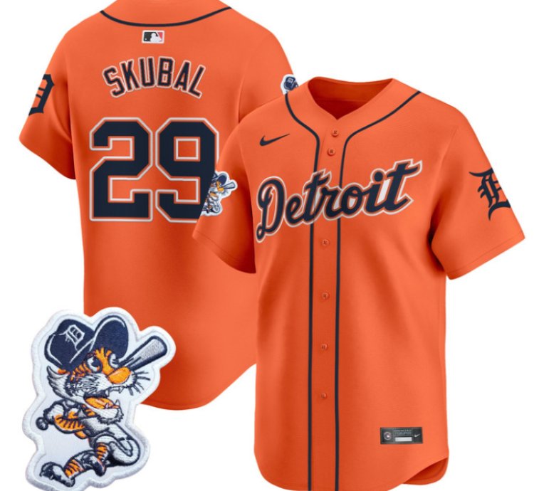 Tarik Skubal Jersey 29 Detroit Tigers Paws Patch Vapor Premier Limited Stitched Orange