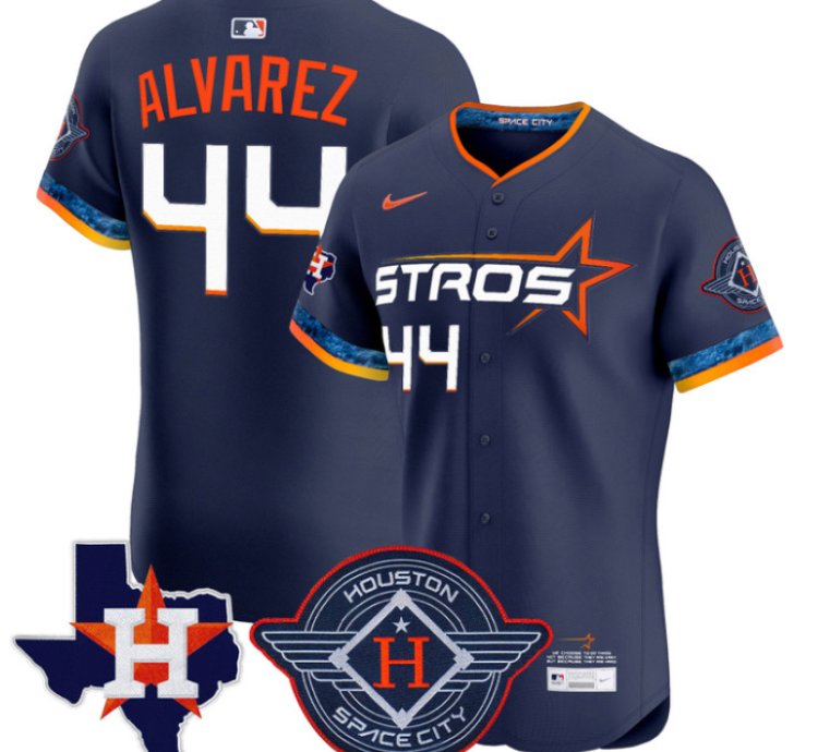 Yordan Álvarez Jersey 44 Houston Astros 2025 City Connect Texas Patch Premier Elite Stitched Navy
