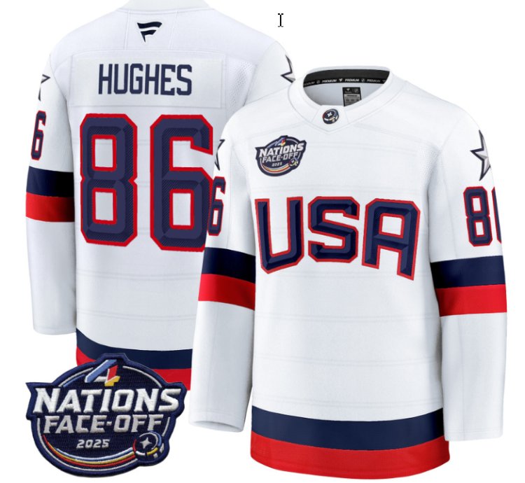 Mens Jack Hughes Jersey 86 Usa White 2025 4 Nations Face-off Stitched
