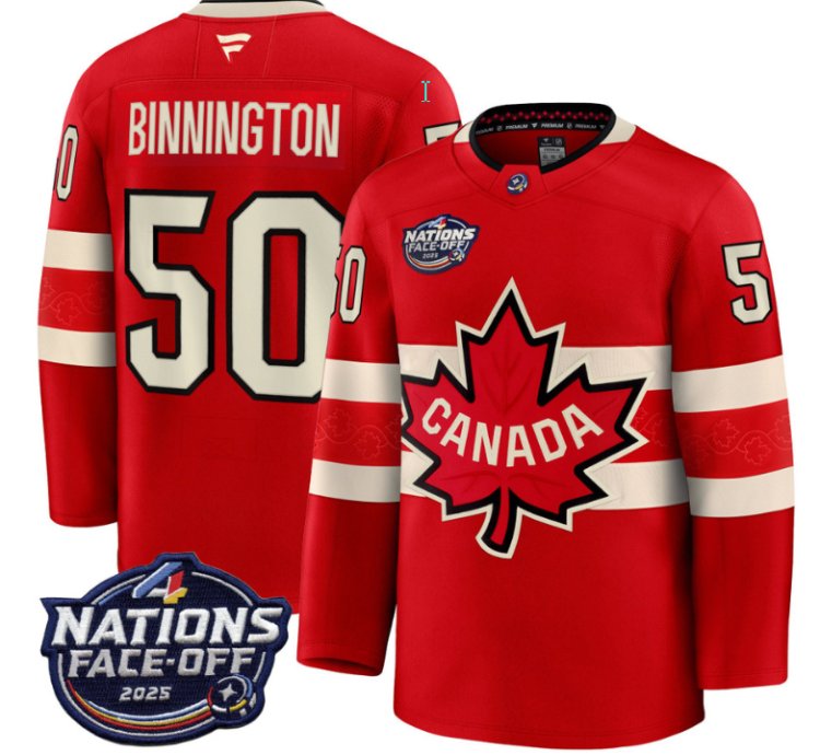 Mens Jordan Binnington Jersey 50 Red 2025 4 Nations Face-off Stitched