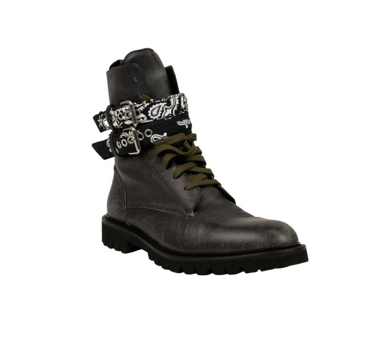 Black Bandana Leather Combat Boot Size 44