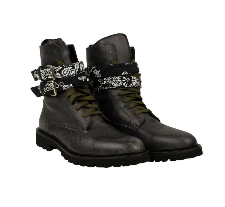 Black Bandana Leather Combat Boot Size 44