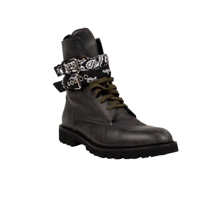 Black Bandana Leather Combat Boot Size 44