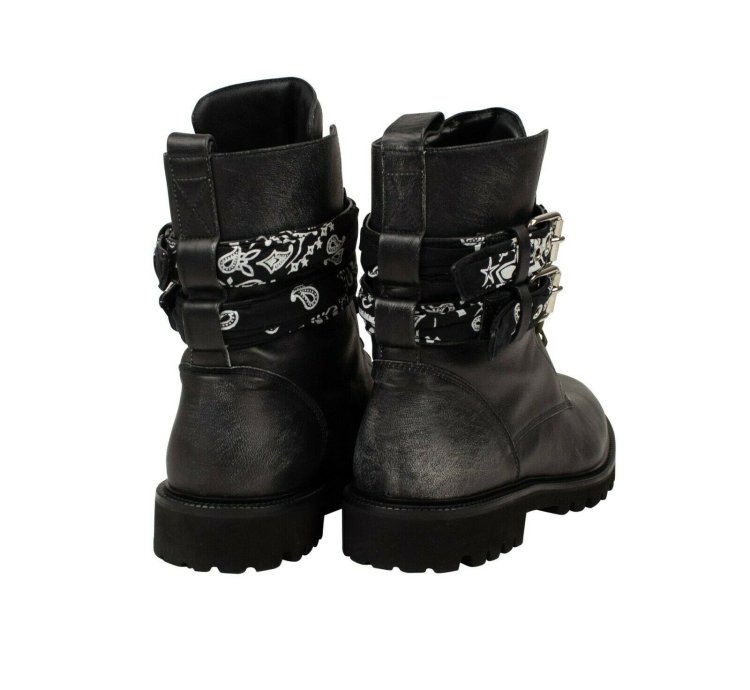 Black Bandana Leather Combat Boot Size 44