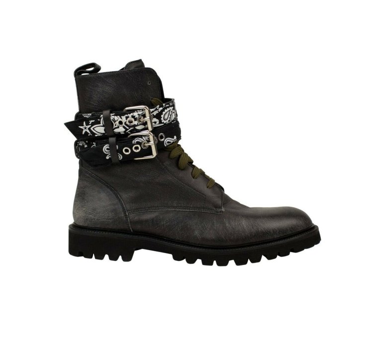 Black Bandana Leather Combat Boot Size 44