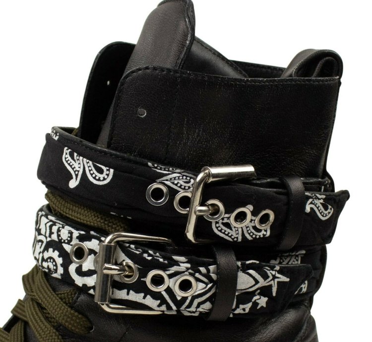 Black Bandana Leather Combat Boot Size 44